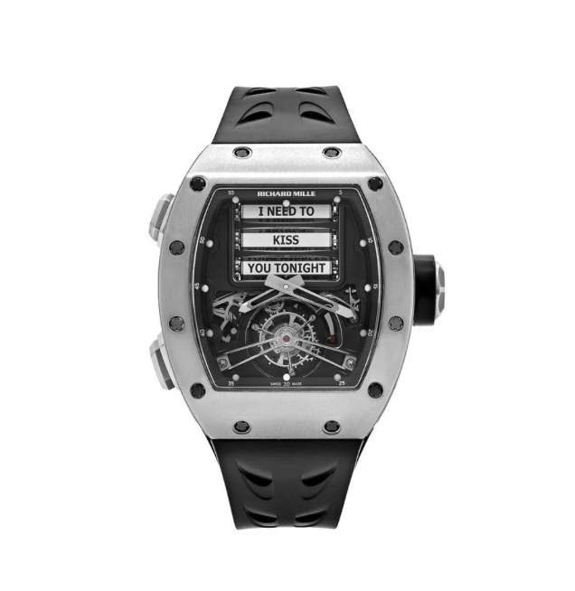 Richard Mille skeleton tourbillon watch in titanium with black rubber strap