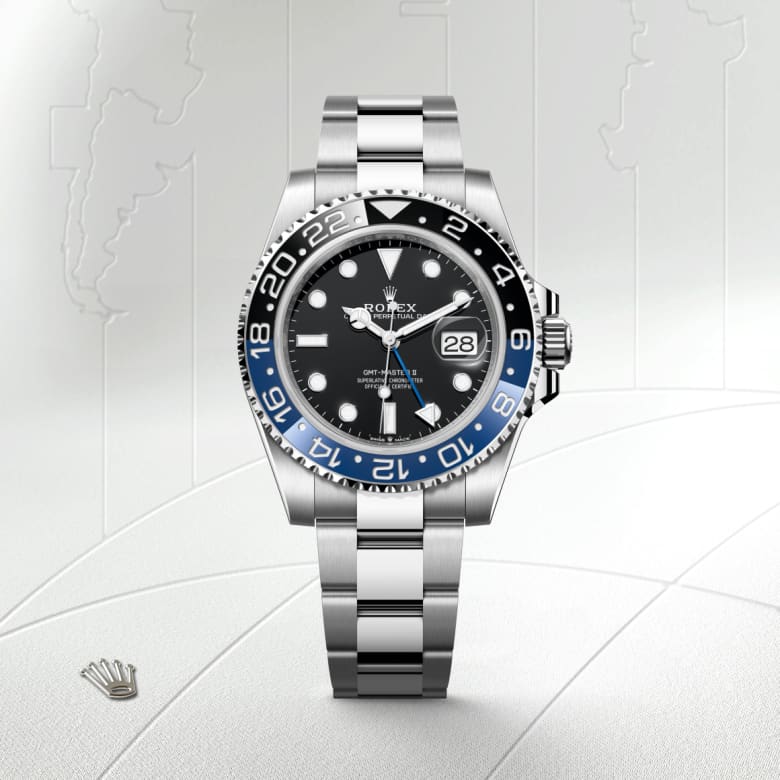 Rolex GMT-Master II Batman with blue and black bezel on an Oyster bracelet